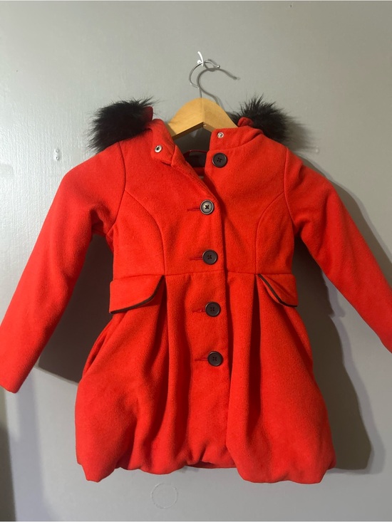Cat & Jack Other - Cat & Jack Red Hooded Pea Coat with Faux Fur Trim size 4/5